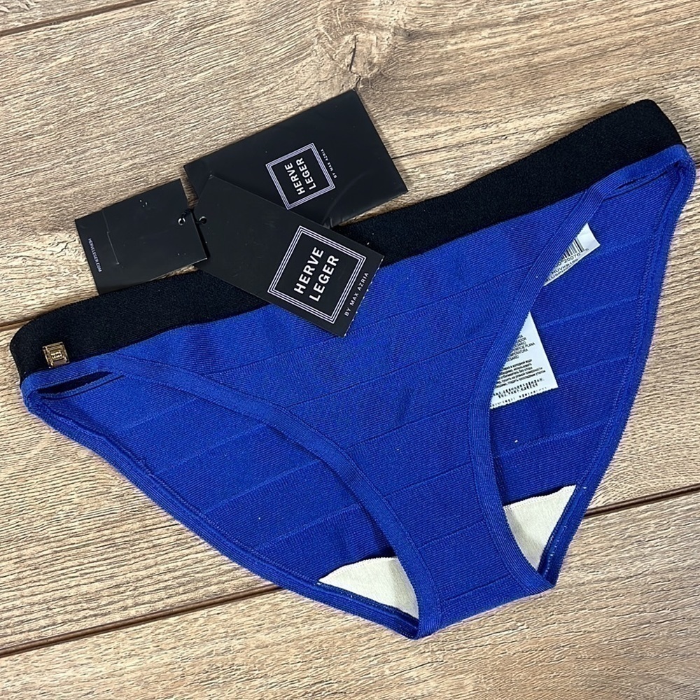NWT Herve Leger "EVE" bikini bottoms | size small | two-toned blue/black